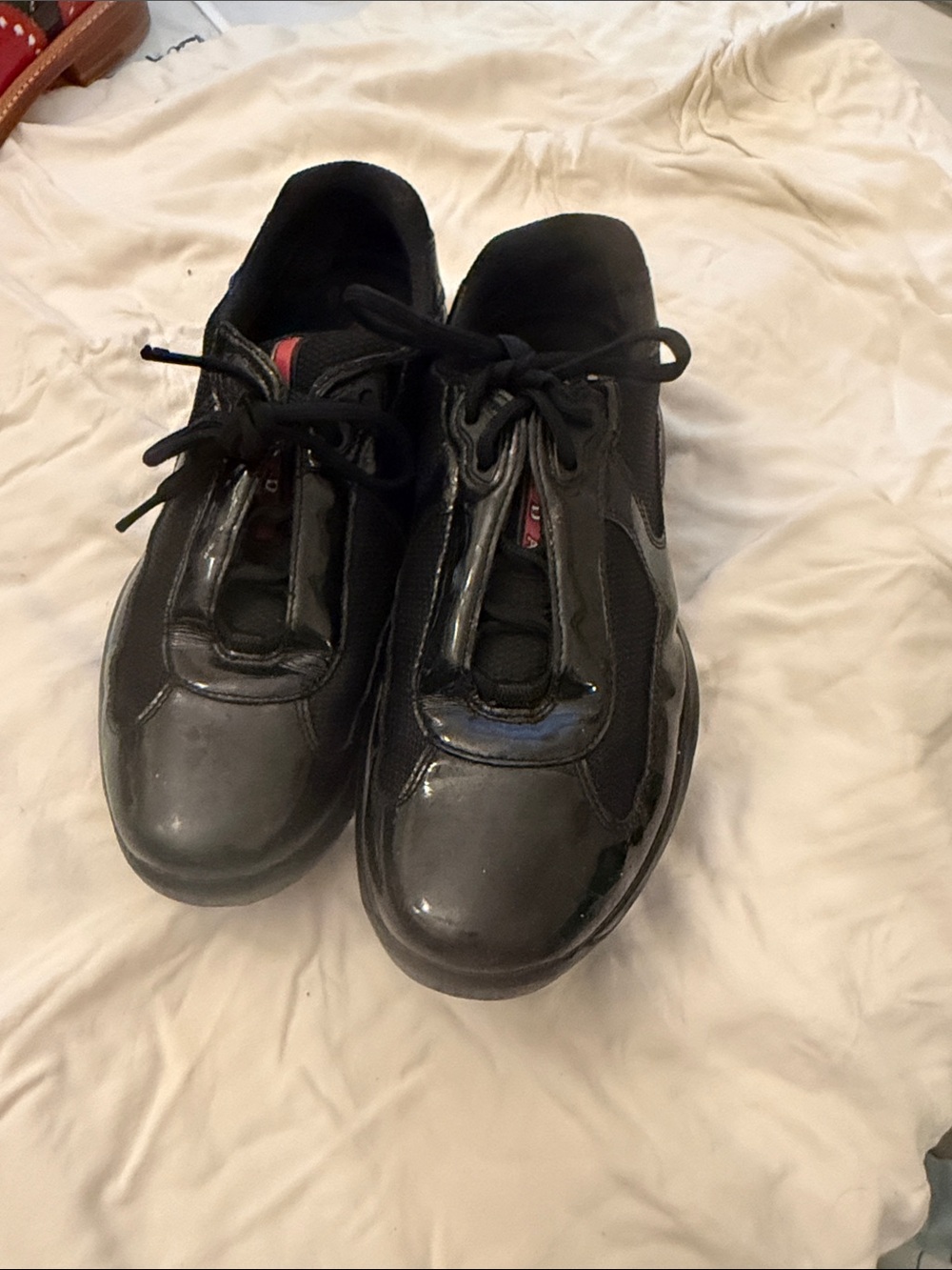 Prada Men's Black Patent and Mesh Athletic Sneakers